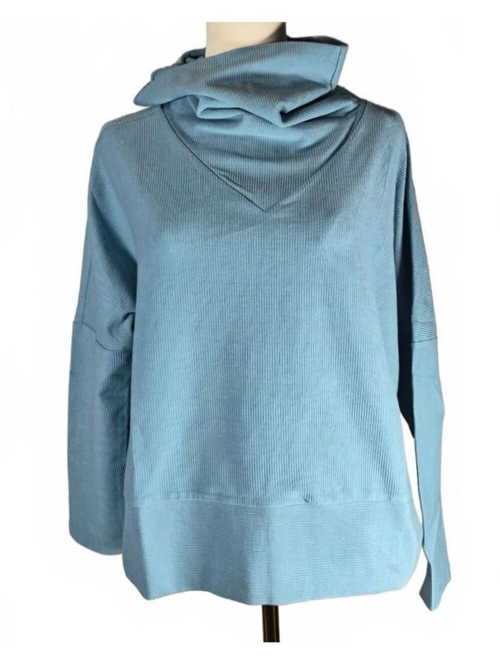 Tuckernuck Blue Ribbed Oversized Cowl Neck Pullover Small